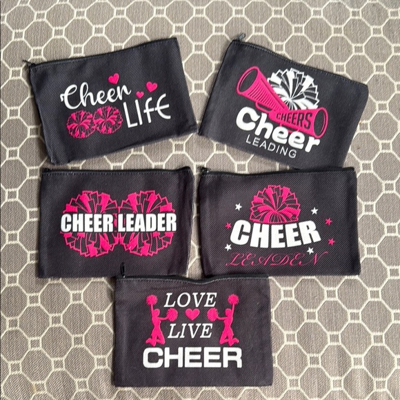 Handbags - Black Cheerleading Pouch Set with Pink and White Accents